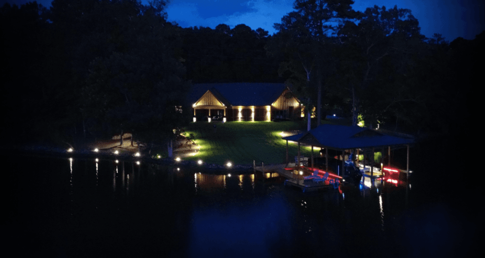 Lakefront property with custom dock lighting